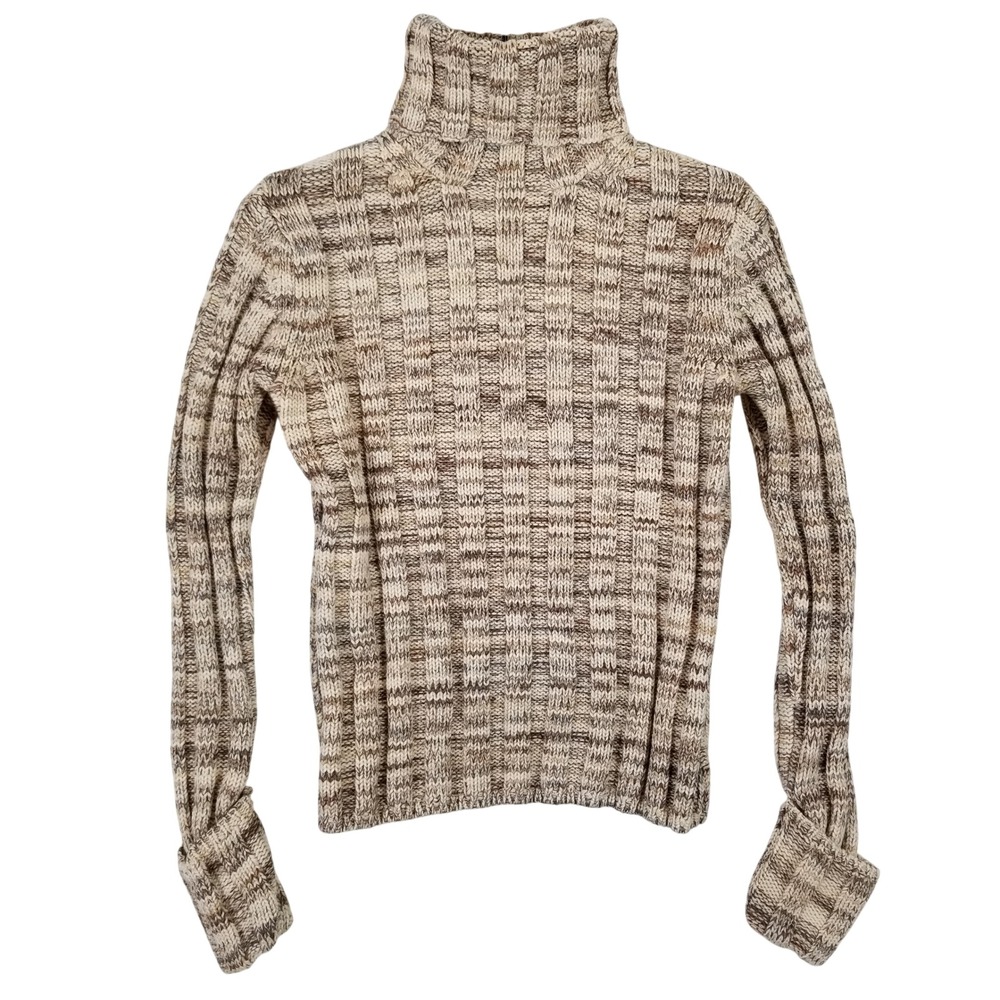 Banana Republic Womens Merino Wool Turtleneck Sweater Beige Brown Ribbed Medium